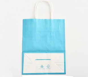 A cor azul imprimiu o logotipo de Customzied dos sacos de papel de Kraft com o punho de papel torcido fornecedor