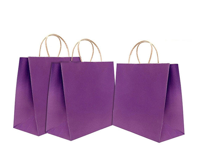12 * 16 * 6 polegadas de sacos de papel feitos sob encomenda de Kraft, sacos de papel roxos com punhos fornecedor
